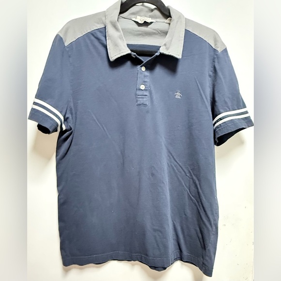 Original Penguin Blue and Gray Polo Shirt with Striped Cuffs - Picture 1 of 4